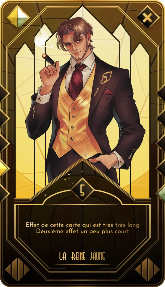 Thaumiel Society card: a gentleman in a suit and golden waistcoat